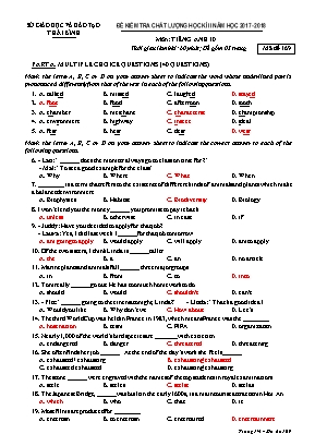 Đề kiểm tra chất lượng học kỳ II môn Tiếng Anh Lớp 10 - Đề 169 - Năm học 2017-2018 - Sở giáo dục và đào tạo Thái Bình (Có đáp án)
